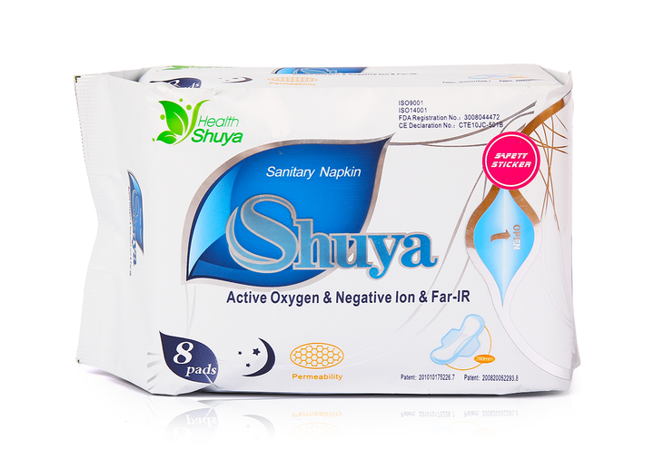 Женские анионовые прокладки Shuya "Ночные" китайские гигиенические шуйя для обильных выделений с крылышками, активным кислородом, негативными ионами и инфракрасным излучением на ночь, 8 слоев / 280 мм (8 шт) - изображение 2