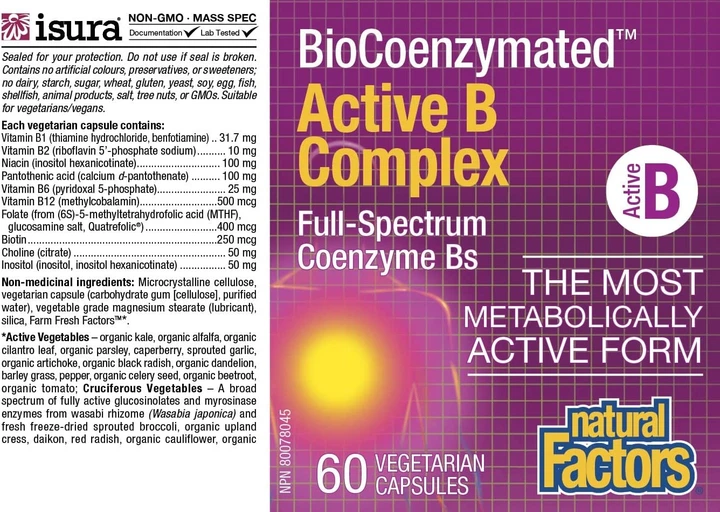 Natural Factors BioCoenzymated Active B Complex 60 капсул (4384304588) - зображення 2