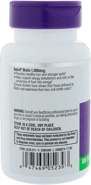 Natrol Biotin 10000 mcg 100 таблеток (4384304598) - зображення 3