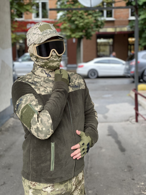Кофта флисовая мужская военная тактическая с липучками под шевроны ВСУ (ЗСУ) Пиксель 8024 46 размер хаки (OPT-1390) - изображение 1