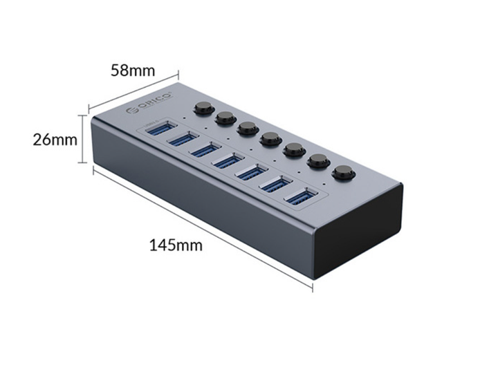 USB хаб Orico BT2U3-7AB USB 3.0 7 портів алюмінієвий з блоком живлення hub концентратор - зображення 4