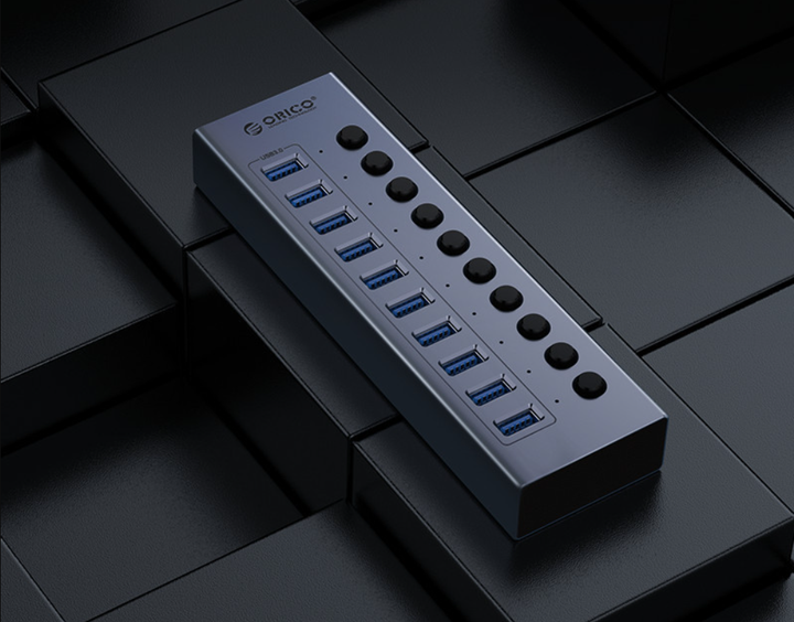 USB хаб Orico BT2U3-10AB USB 3.0 10 портів алюмінієвий з блоком живлення hub концентратор - зображення 3