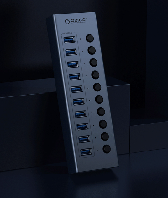 USB хаб Orico BT2U3-10AB USB 3.0 10 портів алюмінієвий з блоком живлення hub концентратор - зображення 5
