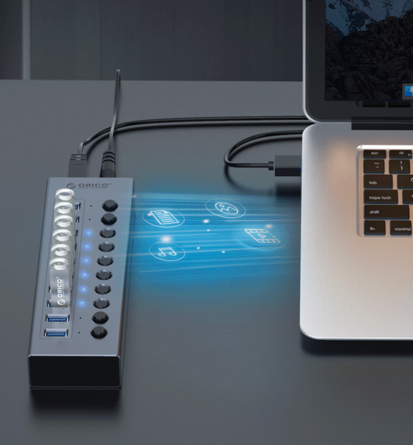 USB хаб Orico BT2U3-10AB USB 3.0 10 портів алюмінієвий з блоком живлення hub концентратор - зображення 7