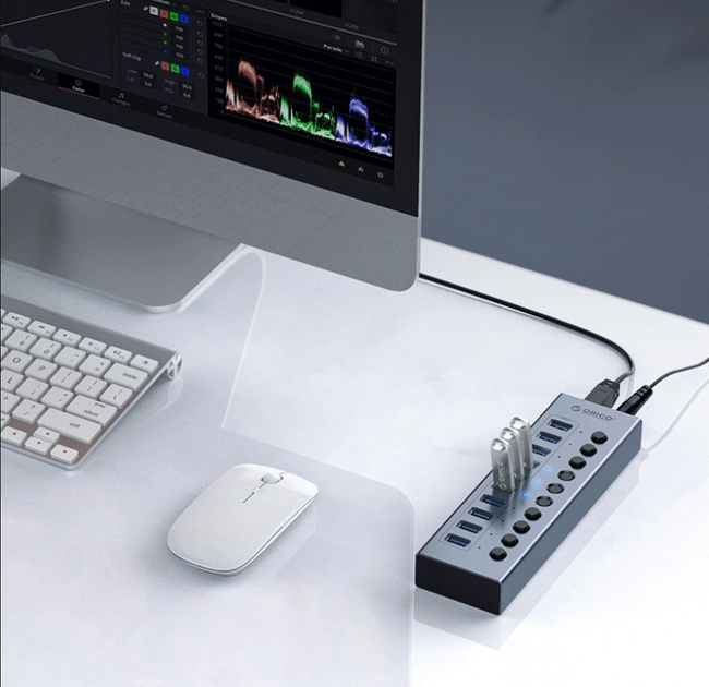 USB хаб Orico BT2U3-10AB USB 3.0 10 портів алюмінієвий з блоком живлення hub концентратор - зображення 8