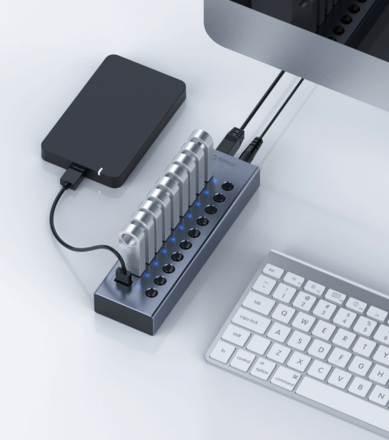 USB хаб Orico BT2U3-10AB USB 3.0 10 портів алюмінієвий з блоком живлення hub концентратор - зображення 11