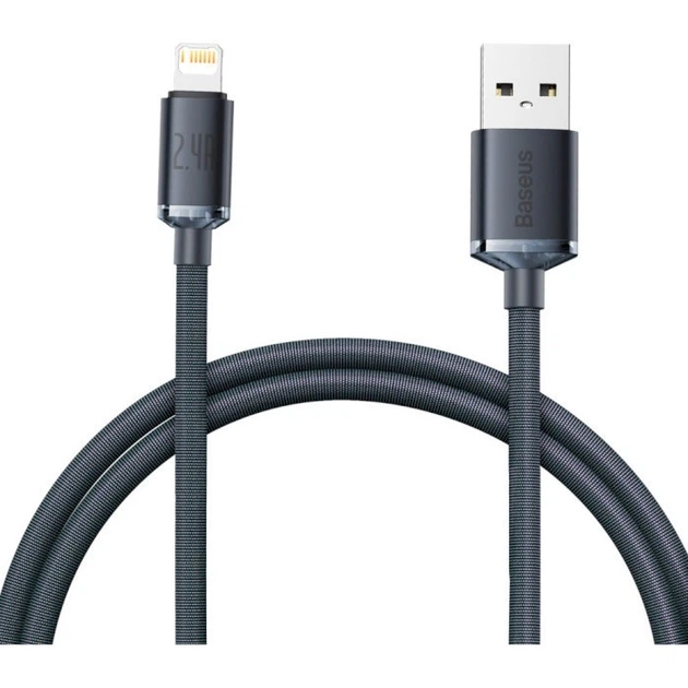 Кабель BASEUS Crystal Shine Series Fast Charging Data Cable USB to iP 2.4A Black 1.2м (CAJY000001) - Фото 1 Кабель BASEUS Crystal Shine Series Fast Charging Data Cable USB to iP 2.4A Black 1.2м (CAJY000001) - зображення 1