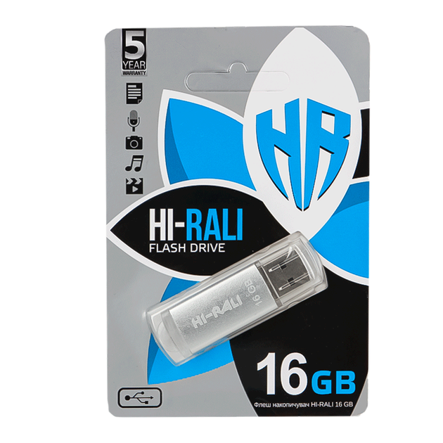 Флешка 16 GB Hi-Rali Silver для хранения и передачи информации - Фото 1 Флешка 16 GB Hi-Rali Silver для хранения и передачи информации - изображение 1