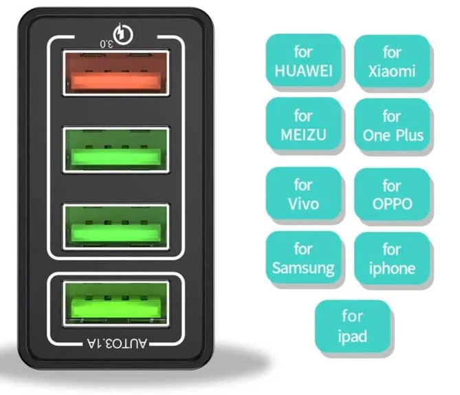 Зарядка для телефона QC 3.0 Quick Charge быстрая зарядка 35W 3A 4 USB 5V/9V/12V зарядное (710106472) Черный - изображение 2