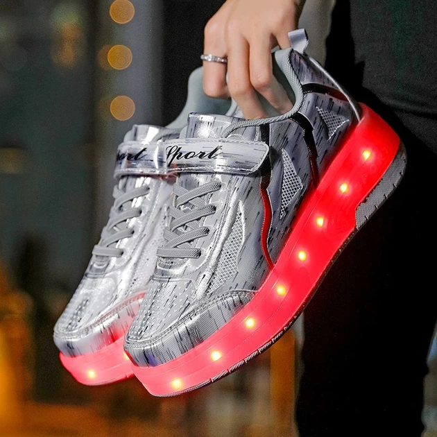 Роликові кросівки з LED підсвічуванням сірі на 2-х колесах (LR 1276) 30(19см) - Фото 4 Роликові кросівки з LED підсвічуванням сірі на 2-х колесах (LR 1276) 30(19см) - зображення 4