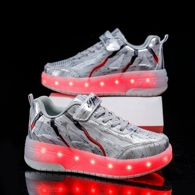 Роликові кросівки з LED підсвічуванням сірі на 2-х колесах (LR 1276) 30(19см) - Фото 11 Роликові кросівки з LED підсвічуванням сірі на 2-х колесах (LR 1276) 30(19см) - зображення 11