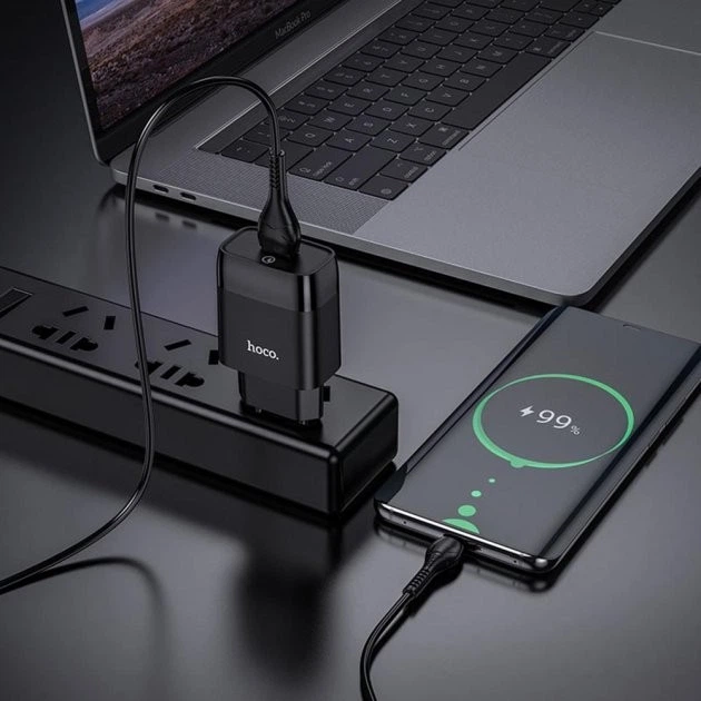 Мережевий зарядний пристрій Hoco C72Q microUSB чорний - Фото 3 Мережевий зарядний пристрій Hoco C72Q microUSB чорний - зображення 3