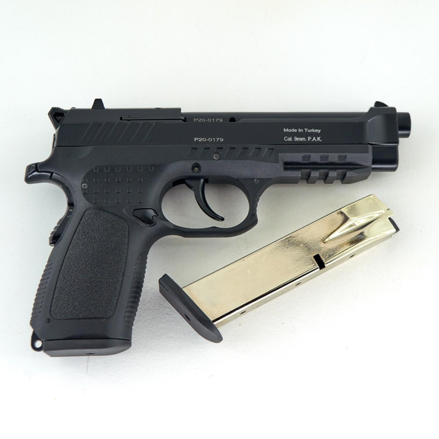 Стартовий сигнальний шумовий пістолет Kuzey F 92 Black під холостий патрон 9 мм з додатковим магазином - зображення 2