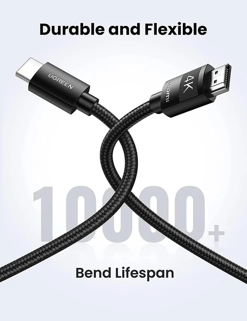 Высокоскоростной HDMI шнур кабель UGREEN 4K HDMI 2.0 в нейлоновой оплетке черный 3 м Black (HD119) - изображение 2