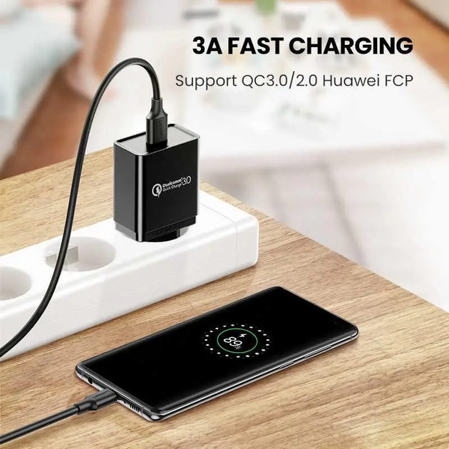 Кабель зарядный Ugreen USB 3.0 to Type-C 2М Black (US184) - изображение 2