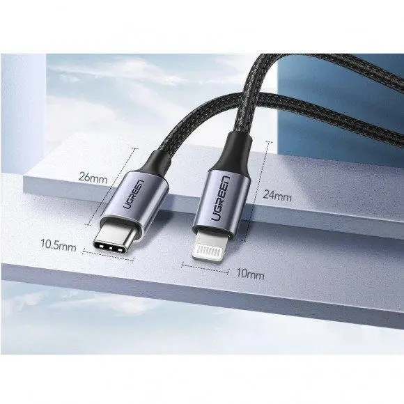 Кабель зарядний Type-C-Lightning UGREEN MFI-36W для iPhone iPad 2 м Black (US304) - зображення 2