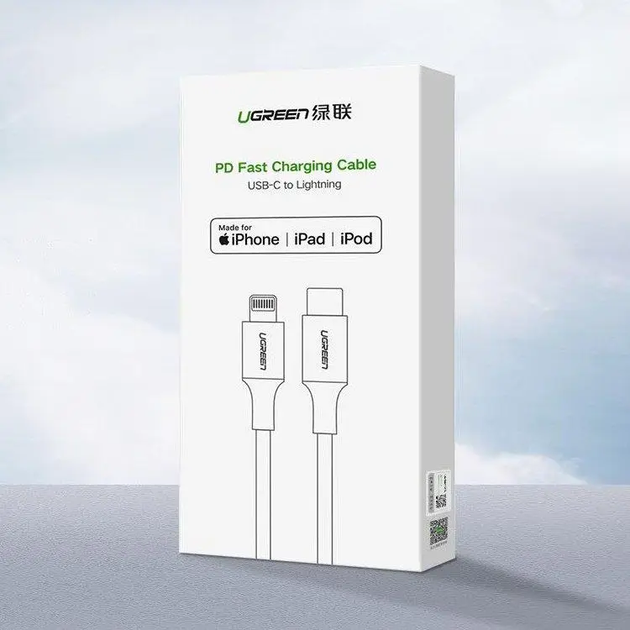 Кабель зарядный Ugreen MFi сертифицированный USB-C to Lightning 2М Nylon Silver (US304) - изображение 2