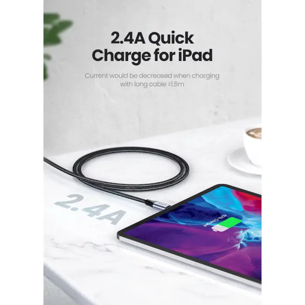 Кабель зарядный UGREEN USB-A to Lightning для iPhone iPad 2.4А с оплеткой 1 м Black (US199) - Фото 6 Кабель зарядный UGREEN USB-A to Lightning для iPhone iPad 2.4А с оплеткой 1 м Black (US199) - изображение 6