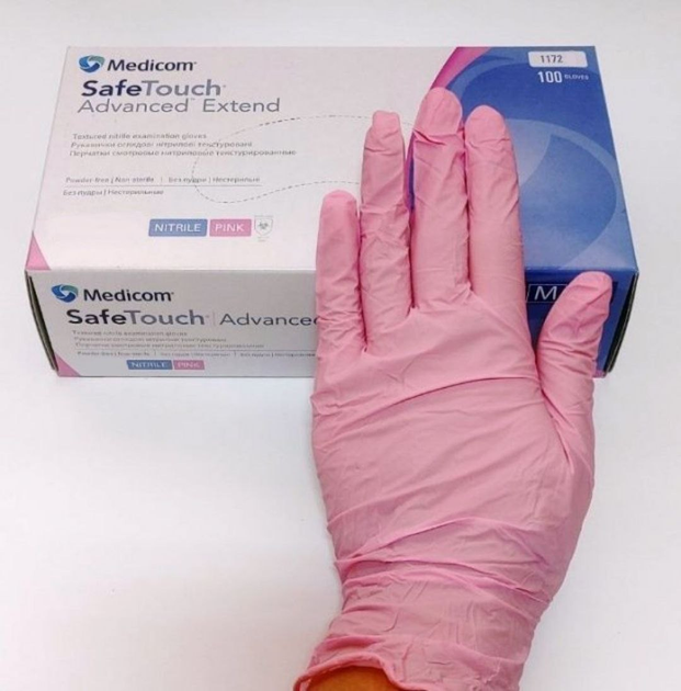 Нітрилові рукавички Medicom SafeTouch® Advanced Pink текстуровані без рожеві пудри Розмір S 100 шт (3,6 г) - зображення 1
