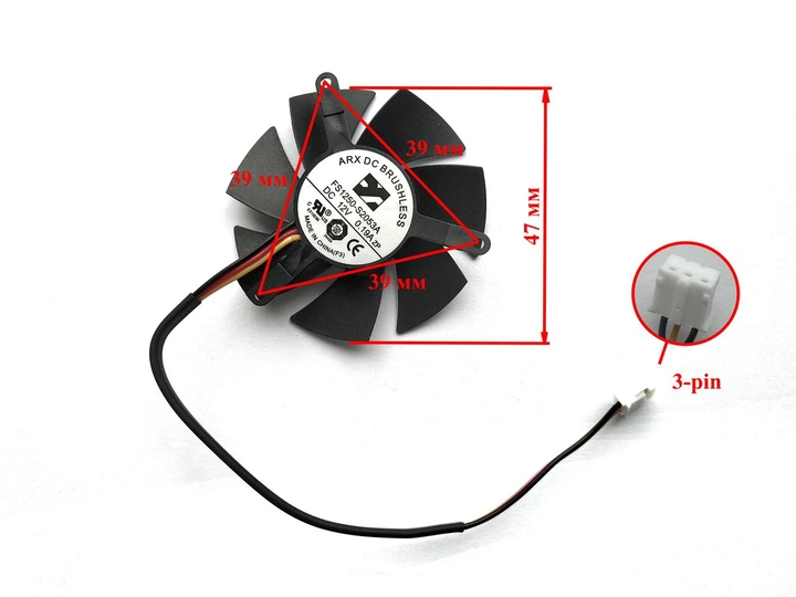 Вентилятор ARX для видеокарты Gigabyte GT 710 730 1030 1050 LP 3-pin FS1250-S2053A (PLD05010S12L FS1250-S1033A) №419.1 - изображение 3
