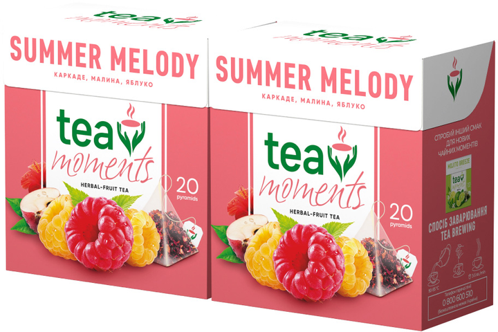 Акція на Набір фруктово-ягідного чаю Tea Moments Summer Melody зі смаком малини 20 пірамідок х 2 шт від Rozetka