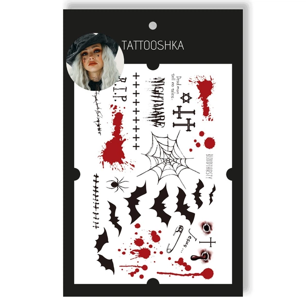 Набір тимчасових водостійких татуювань на Хелловін TATTOOSHKA "20 дизайнів Helloween" WS-012 - зображення 2