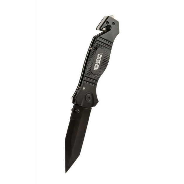 Нож складной "ELMAX" 207*37*16 мм, черное нержавеющее лезвие алюминиевая рукоятка стропорез стеклобой MASTER TOOL 79-0124 - изображение 1
