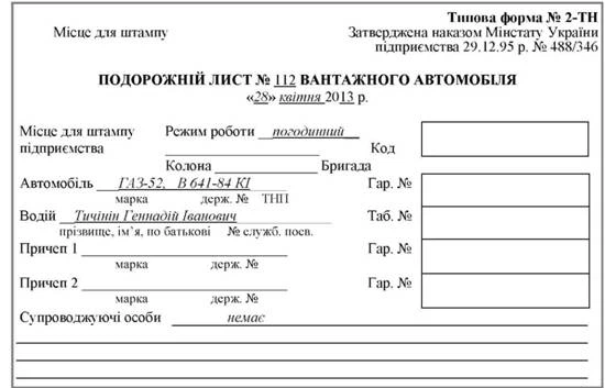 Бланк "Подорожній Лист Вантажного Автомобіля" (Ф.№2) А4 Офсетний.