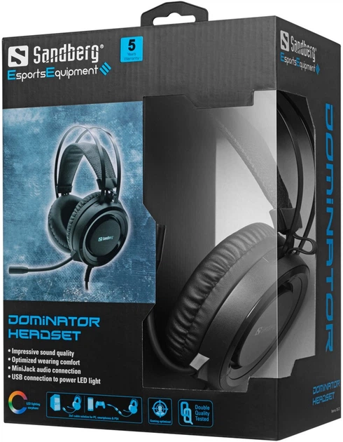 Słuchawki Sandberg Dominator Headset RGB (5705730126222) - Zdjęcie 5 Słuchawki Sandberg Dominator Headset RGB (5705730126222) - obraz 5