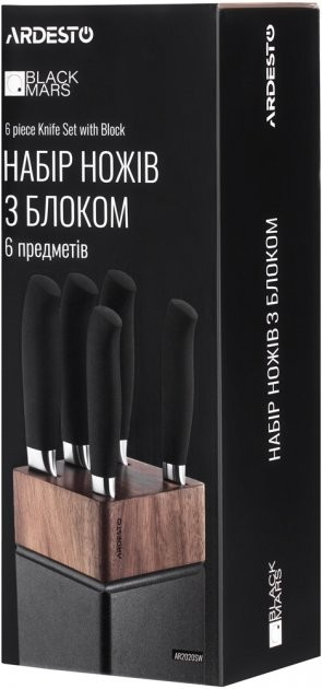 Набор ножей Ardesto Black Mars с деревянной подставкой 6 предметов (AR2020SW) - изображение 3