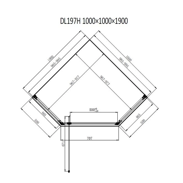 Душевая кабина Dusel DL197H Chrome, 100х100х190, пятиугольная, профиль хром, стекло прозрачное - изображение 2