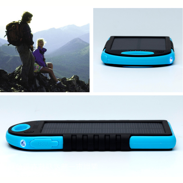 Повербанк на сонячній батареї Solar Charger 10000 mAh Power Bank вологозахищений з LED ліхтариком Блакитний - Фото 10 Повербанк на сонячній батареї Solar Charger 10000 mAh Power Bank вологозахищений з LED ліхтариком Блакитний - зображення 10
