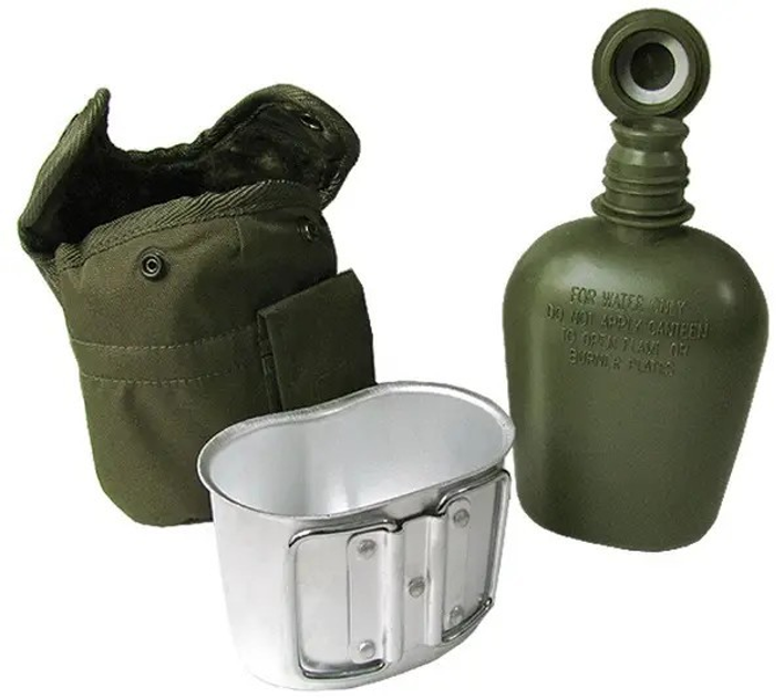 Американская фляга с кружкой для еды. для военных, армейская. США 100% алюминий 0,8L OLIVE - изображение 1