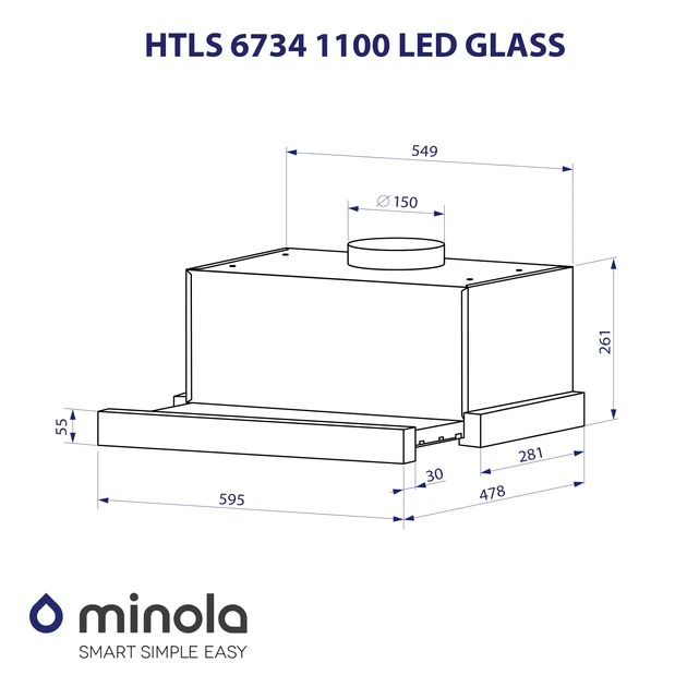 Вытяжка телескопическая Minola HTLS 6734 BL 1100 LED GLASS - изображение 10