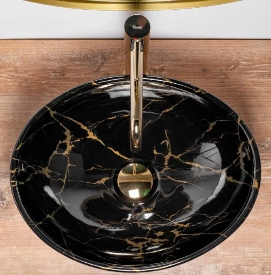 Умивальник Rea Sofia 41x34,5 black marble shiny (REA-U5611) - Фото 3 Умивальник Rea Sofia 41x34,5 black marble shiny (REA-U5611) - зображення 3