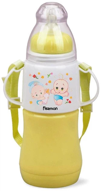 Бутылочка для кормления детская Baby Малыши 230 мл с ремешком желтая Fissman DP43986 - Фото 1 Бутылочка для кормления детская Baby Малыши 230 мл с ремешком желтая Fissman DP43986 - изображение 1