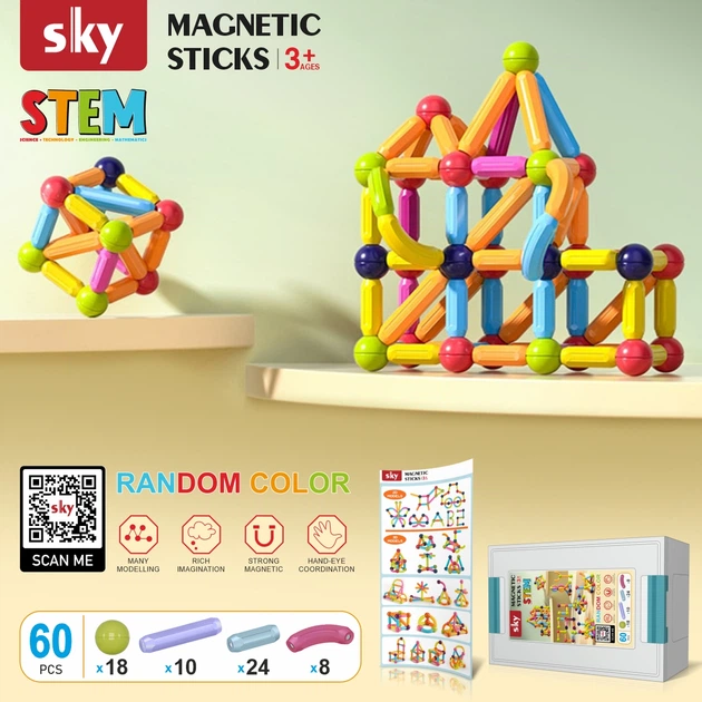 Магнитный конструктор - SKY Magnetic Sticks (B 060) набор 60 элементов (color mix) - Фото 2 Магнитный конструктор - SKY Magnetic Sticks (B 060) набор 60 элементов (color mix) - изображение 2