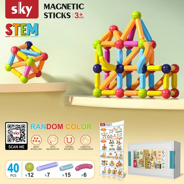 Магнитный конструктор - SKY Magnetic Sticks (B 040) набор 40 элементов (color mix) - Фото 2 Магнитный конструктор - SKY Magnetic Sticks (B 040) набор 40 элементов (color mix) - изображение 2