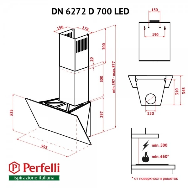 Вытяжка Perfelli DN 6272 D 700 WH LED - изображение 4