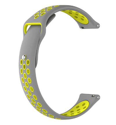 Ремешок для Amazfit BIP | Bip Lite | Bip U / Pro/ Mini | GTS | GTS 2 /3 | Gtr 42mm силиконовый 20мм перфорированный Серо-желтый BeWatch (1010246) - изображение 2