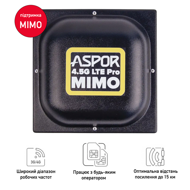 Широкосмугова 3G/4G MIMO антена панельного типу Aspor T800 (1700-2700 МГц) з підсиленням 18 дБі - Фото 1 Широкосмугова 3G/4G MIMO антена панельного типу Aspor T800 (1700-2700 МГц) з підсиленням 18 дБі - зображення 1