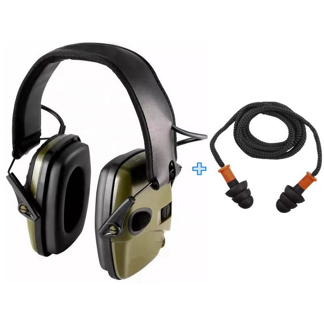 Тактичні Активні навушники для стрільби ProTac Slim Green + Беруші (127900b) - зображення 1