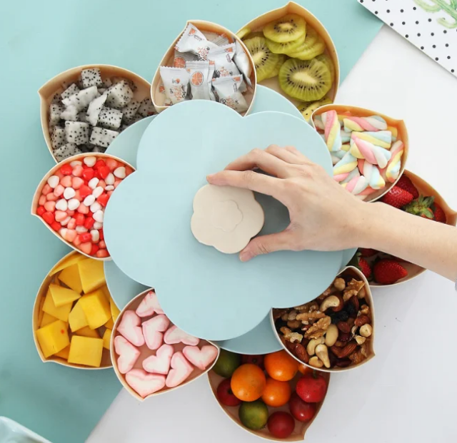 Вращающаяся складна двухъярусная конфетница SUNROZ Flower Candy Box для конфет и фруктов Фруктовница (SUN4324) - изображение 2