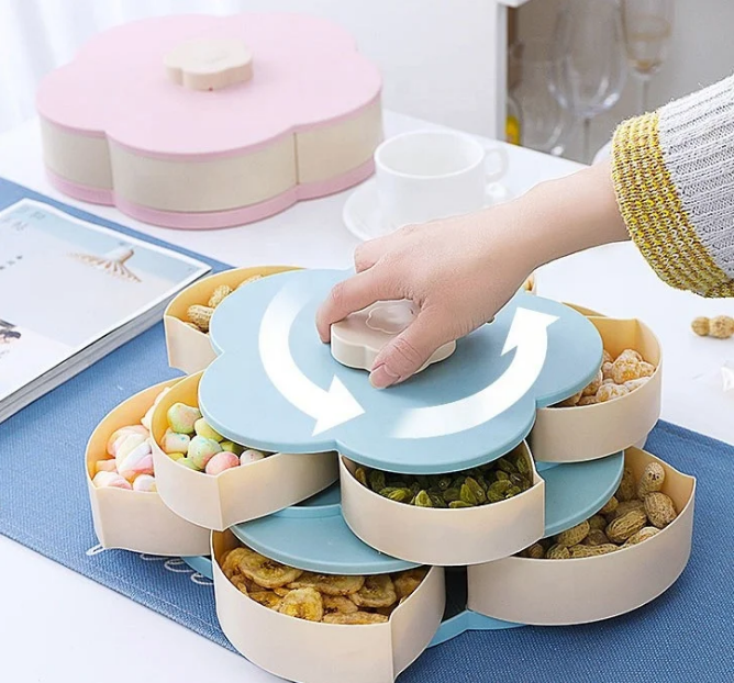 Вращающаяся складна двухъярусная конфетница SUNROZ Flower Candy Box для конфет и фруктов Фруктовница (SUN4324) - изображение 3