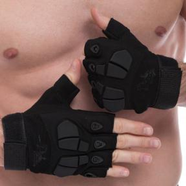 Перчатки тактические с открытыми пальцами SILVER KNIGHT YQS-3 Материал: Полиэстер + Нейлон. Размер: L Цвет: Черный - изображение 1