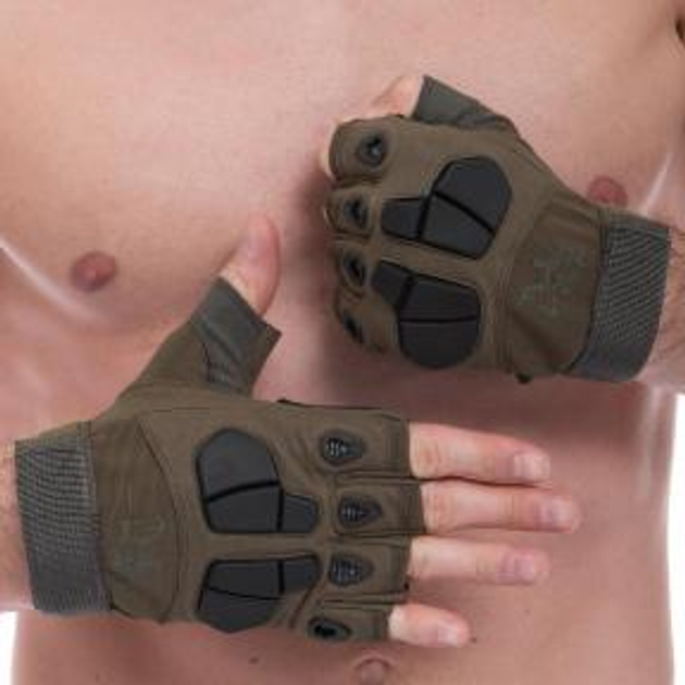 Перчатки тактические с открытыми пальцами SILVER KNIGHT YQS-3 Материал: Полиэстер + Нейлон Размер: М Цвет: Оливковый - изображение 1