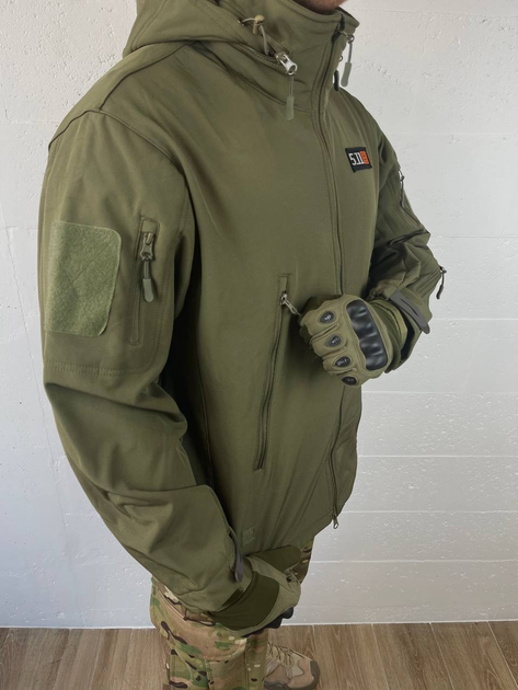 Демисезонная хаки мужская флисовая куртка размер L - изображение 2