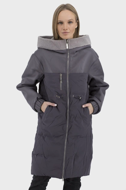Жіночий зимовий пуховик з гусячим пухом та капюшоном casual Basic (сірий, 46), 36593, 27777 - изображение 2