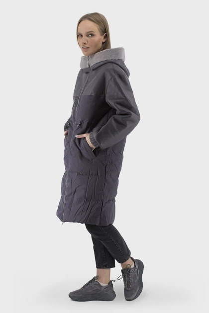Жіночий зимовий пуховик з гусячим пухом та капюшоном casual Basic (сірий, 46), 36593, 27777 - изображение 3