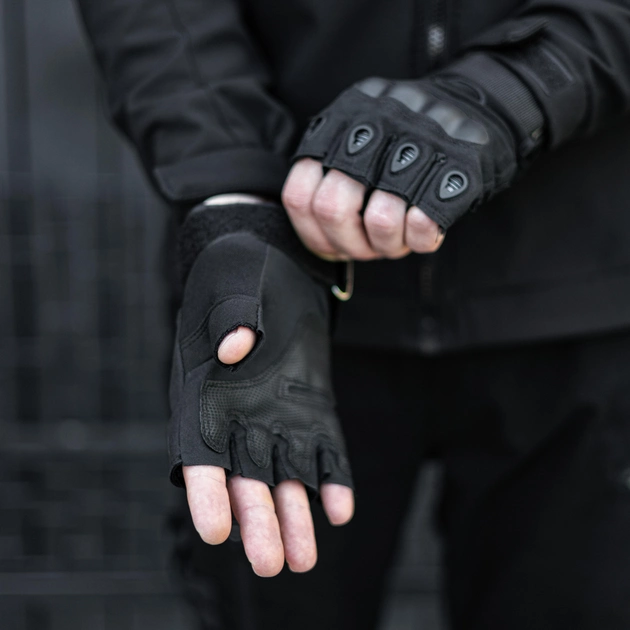 Перчатки Тактические черный казак беспалые с накладкой Черный XL SSpe1 213 - изображение 2